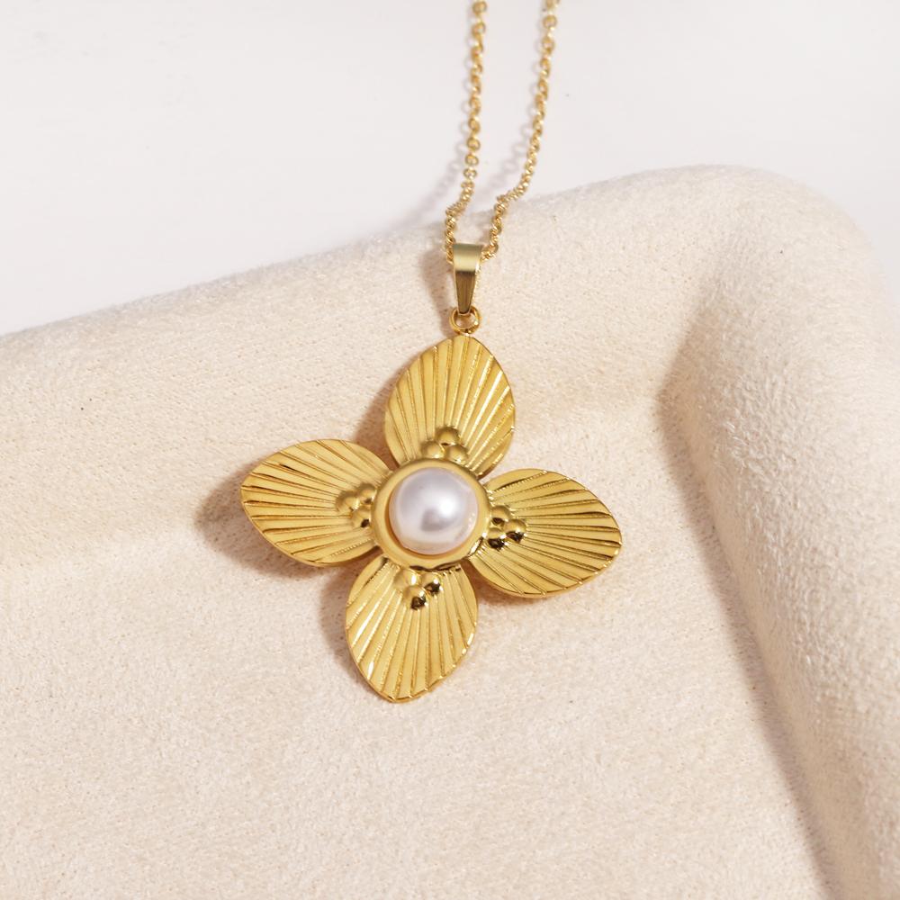 

New Fashion Natural Stone Flower Stainless Steel Necklace Choker for Women Tiger s-eye Pendant Daily Party Jewelry Birthday Gift