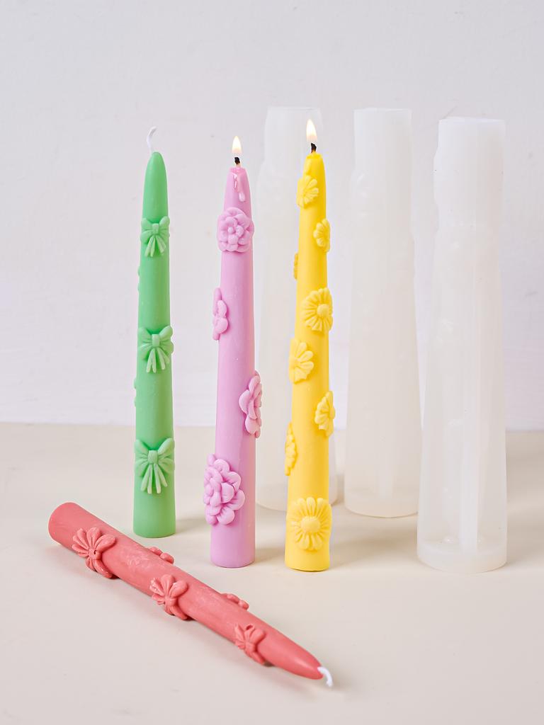 DIY Flower and Ribbon Bow Candle Silicone Mold Creative Long Rod Handmade Candles Ornament Making Supplies Home Decoration Gifts