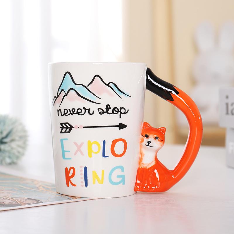 Cute Animal Handle Ceramic Mug,Stylish Restaurant Coffee Mugs, Office Breakfast Milk Mug, Fun Tea Cup, Christmas Gift Water Cups