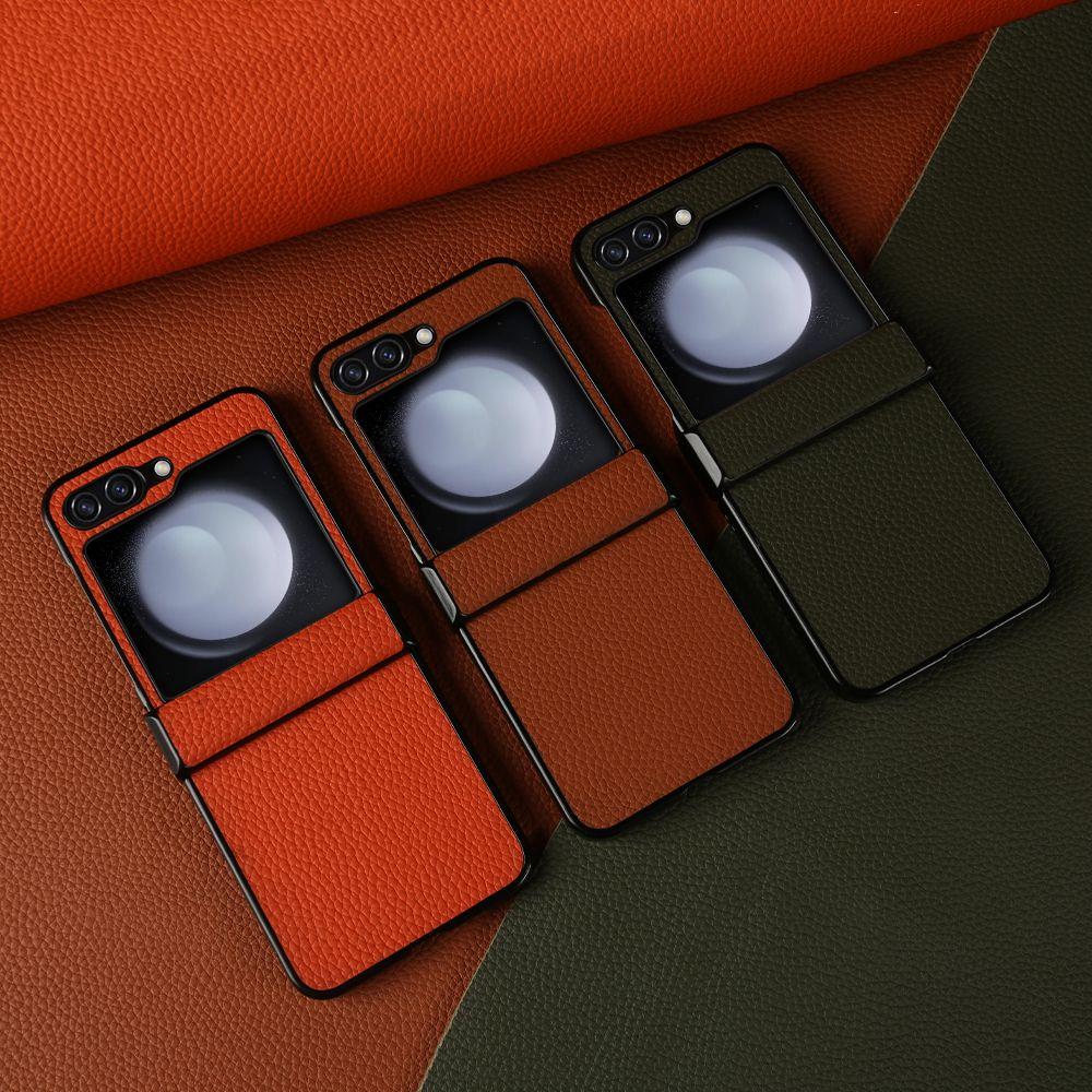 Hand Crafted Genuine Leather Case For Samsung Galaxy Z flip Phone Cover Galaxy Z Flip 3 flip4  Back Shell Coque Capa