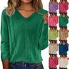 Women's Fashion Casual Solid Color V Neck Long Sleeve Pullover Sweater Top
