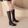 Krazing Pot Herbst-Winterschuhe aus Rindsleder, dicke High Heels, große Größe 34-Größe 46, Reißverschluss, Dekoration, prägnanter Stil, Damen, warm, Kniestiefel