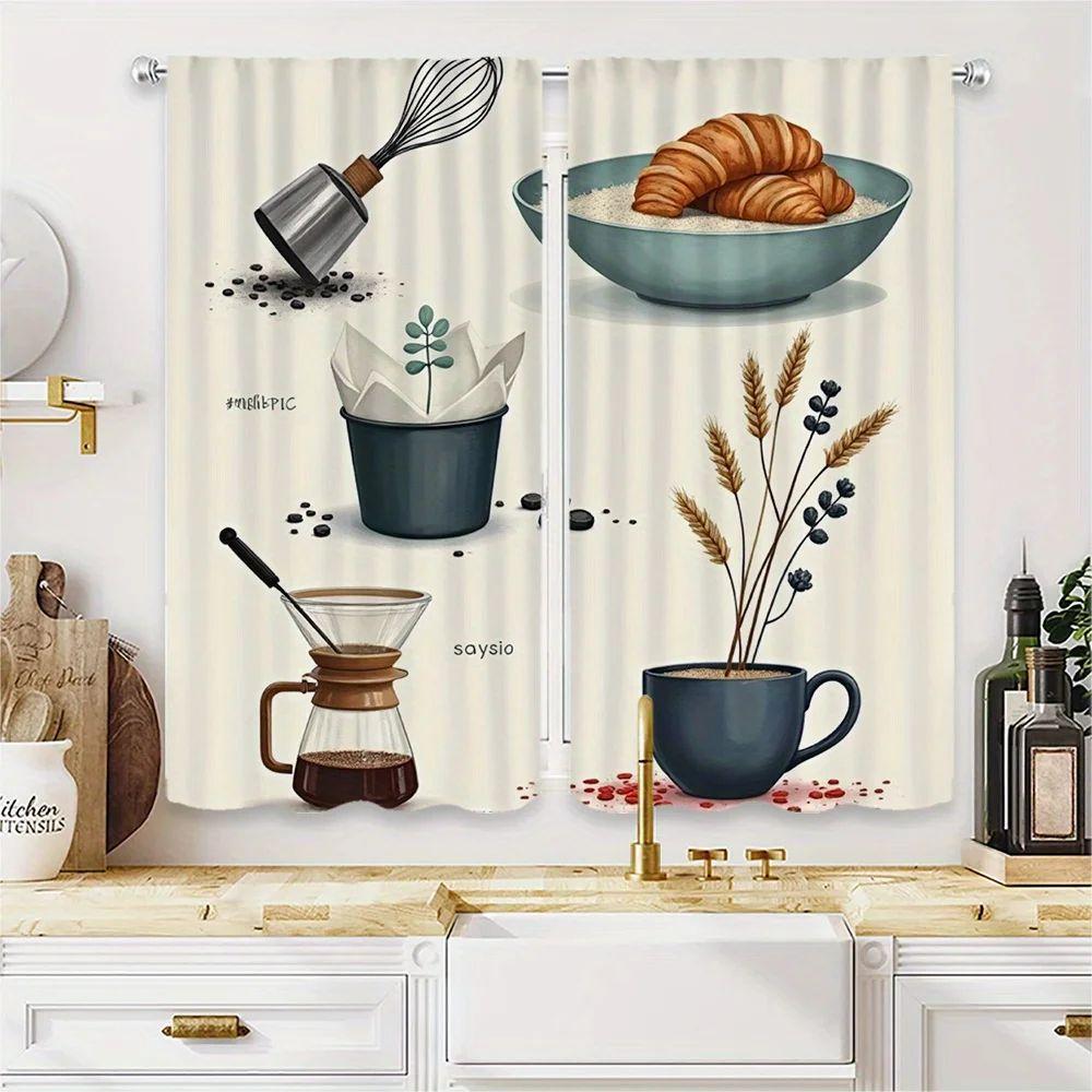 VIKAMA American Kitchen Vintage Watercolor Curtains Living Room Bay Window Vintage Cafe American Country Style