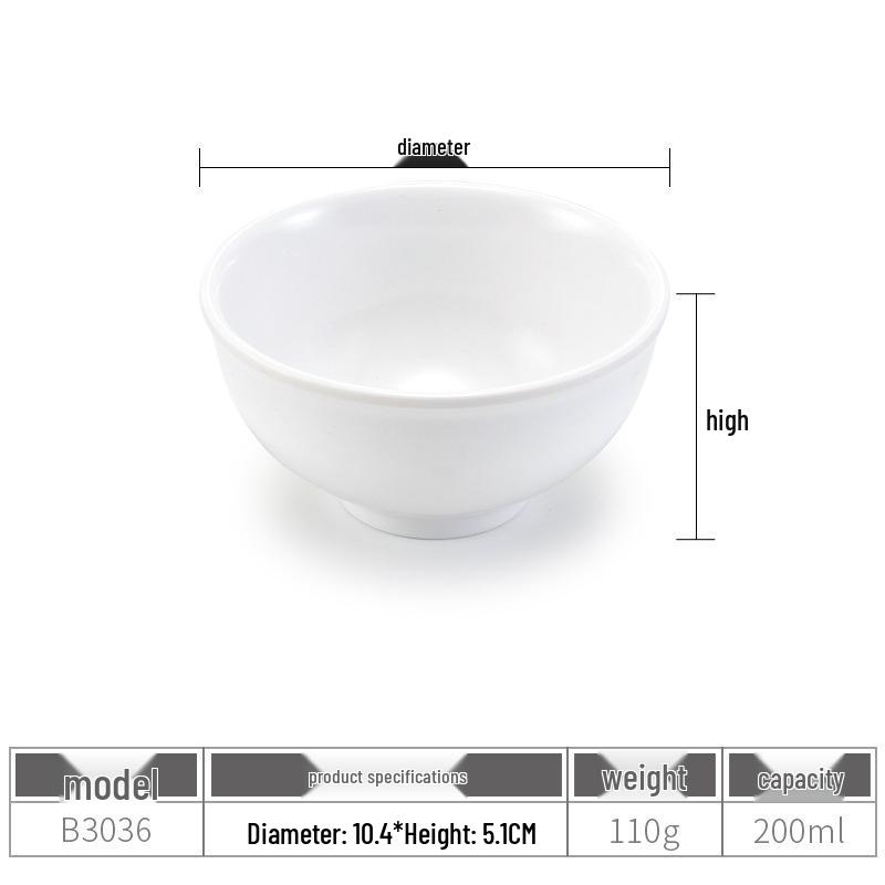 Melamine Imitation Porcelain White Ramen Soup Bowl - Commercial Grade, Thickened for Beef Noodle, Wonton, Porridge, and Breakfast Shop.