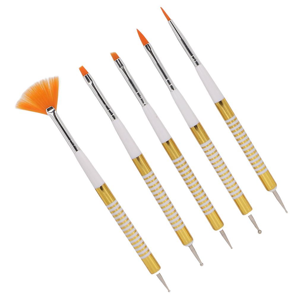 5Pcs Double Ended Nail Brushes Professional DIY Nail Art Liner Brush Dotting Pen with Dustproof Lid