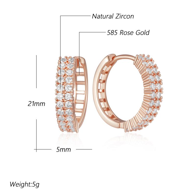 Rose Color Trendy Gold Hoop Earrings For Women Full Shiny Natural Zircon Accessories Vintage Bride Wedding Jewelry