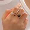 Stainless Steel Vintage Metal Flower Rings for Women Open Enamel Rings Adjustable Drip Oil Flower Multilayer Zircon 2024 New