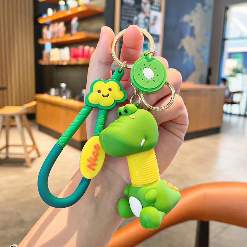 Dinosaur Kiwi Charming Keychain Colorful Silicone Retractable Key Ring For Kids And Adults