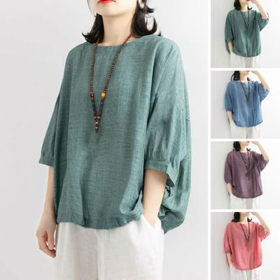 Damen Casual T-Shirt O-Ausschnitt 45355 Fledermausärmel Pullover Tops Einfarbig Loose Fit Bluse Streetwear
