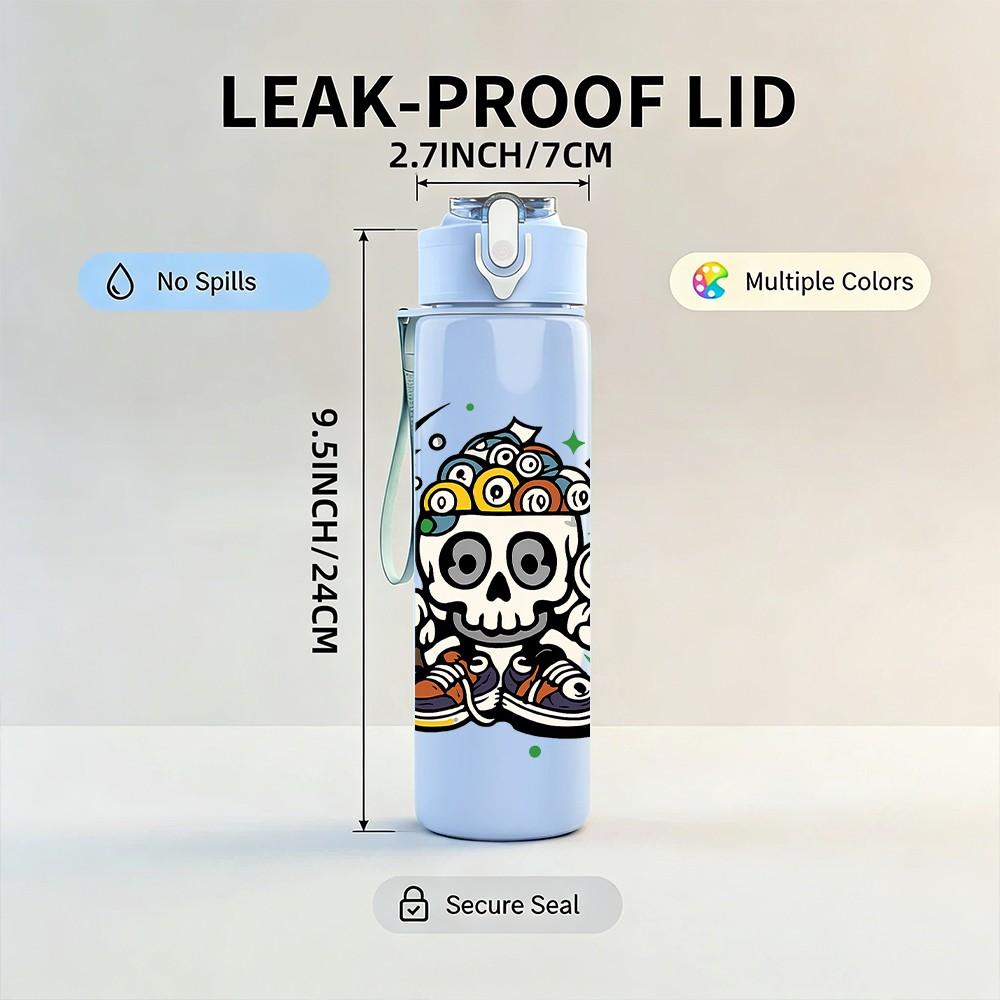 1PC Sugar Skull Festival Art 750ml Color Plastic Sports Water Bottle Leakproof Flip Straw Lid Suitable for Sports Office Home Use