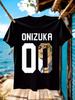 Great Teacher Onizuka GTO Anime Graphic - Black Japanese Manga Streetwear Tee with Iconic 008 Number & Onizuka Face Print T-shirt
