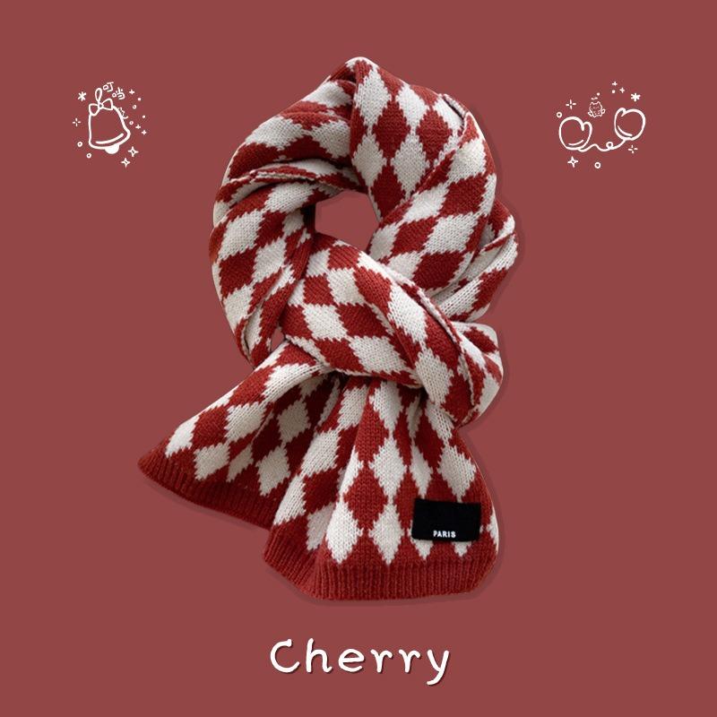 New Christmas Cherry Red Warm Scarf White Autumn and Winter with New Red Scarf Soft Waxy Quality Shawl
