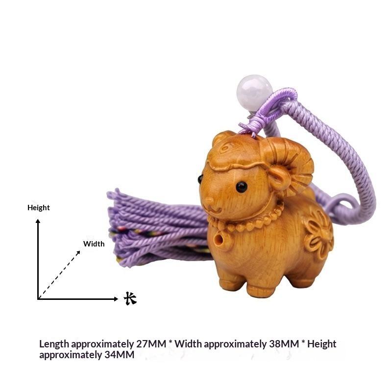 Carved Sandalwood Cute Ram Pendant Wooden Keychain Bag Decor Artistic Craft Creative Style Polished Surface Animal Zodiac