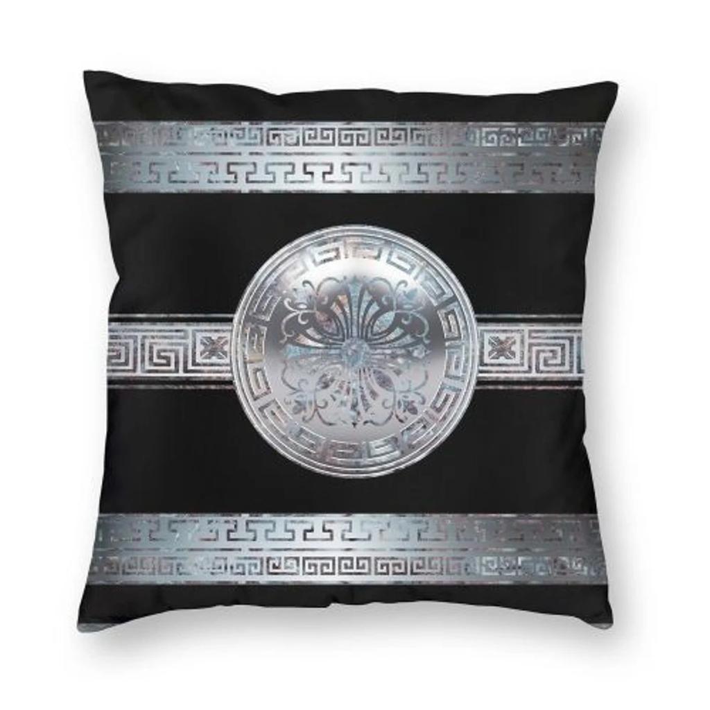 Greek Key Meander Black Gold Large Pillowcase Soft Cushion Cover Decoration Throw Pillow Case Cover Home Square 45X45cm