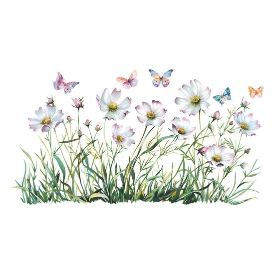 Spring Flowers Window Clings Garden Wildflower Butterflies Glass Sticker Reusable Static Decals for Living Room Home
