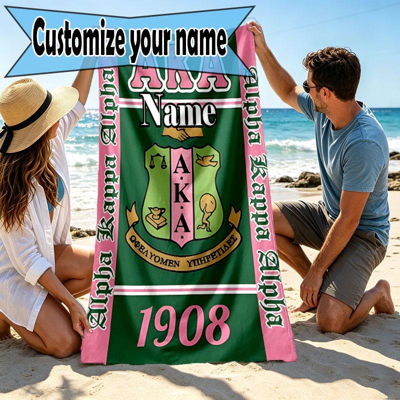 Custom Name Personalized Alpha Kappa Alpha Print Beach Towel, for Trip Camping Beach Party Home Decor, Birthday Gift for Family & Friends