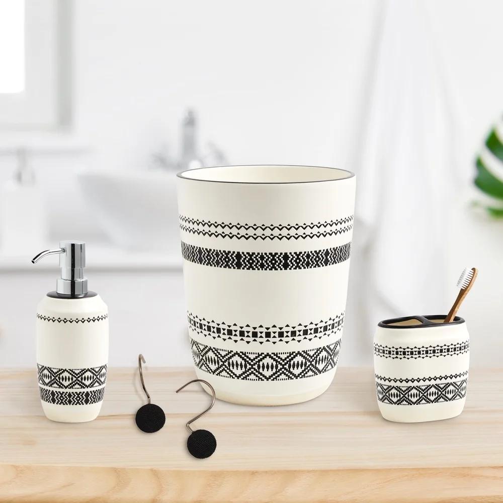 Ceramic Toothbrush Holder Adults Boho Chic Design Dual Opening Black Bathroom Organizer Durable Washable Countertop Accessory