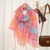 Stiksel Kleur Katoen Voile Hijab Dames Bloemenprint Sjaal Dunne Zachte Viscose Sjaal Moslim Kleurovergang Foulard Turban Zakdoek