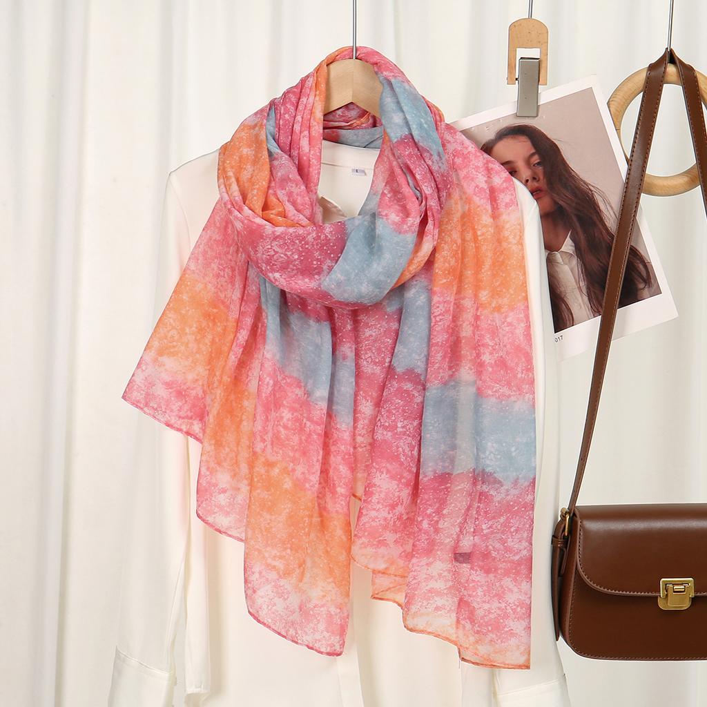 Stiksel Kleur Katoen Voile Hijab Dames Bloemenprint Sjaal Dunne Zachte Viscose Sjaal Moslim Kleurovergang Foulard Turban Zakdoek