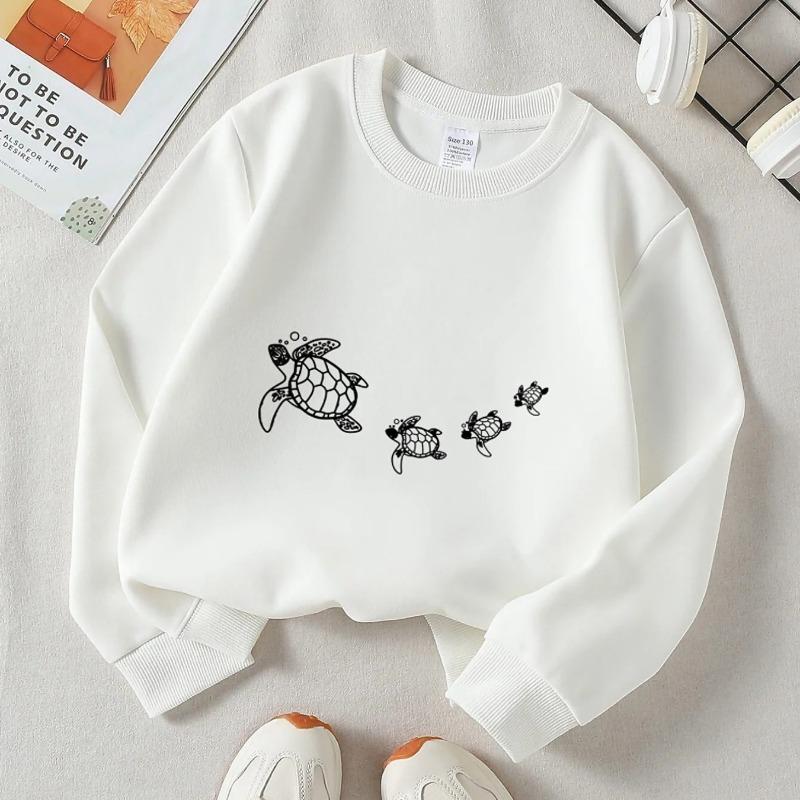 Kids Crewneck Sweatshirt, Sea Turtles Swimming Pattern Print, Machine Washable Soft Casual Sportswear for Spring & Autumn