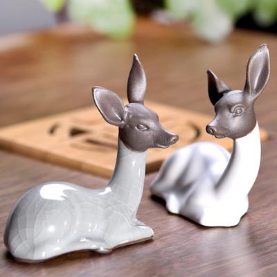Kleine Keramische Herten Thee Huisdieren Paars Zand Thee Tafel Ornamenten Huishoudelijke Thee Kamer Ge Kiln Ru Kiln Decoratie Kawaii Accessoires