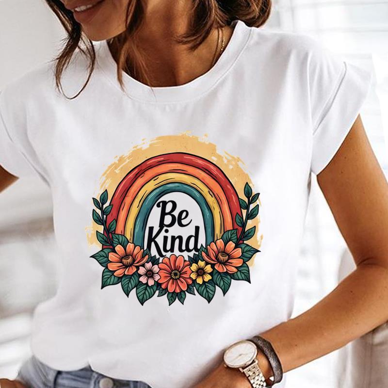 (Asian Size) Tee Lady Female Top Printed Letter Cute Style Women Casual T Shirt Fashion Clothing Graphic Short Sleeve T-shirts