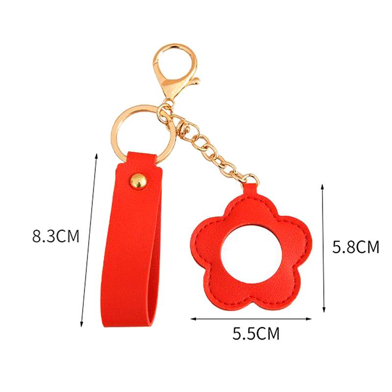 Creatieve PU Leer Bloem Hart Ronde Vorm Sleutelhanger Mini Make-up Spiegel Tas Hangend Ornament Auto Bedeltje Voor Vrouwen Meisjes Cadeau