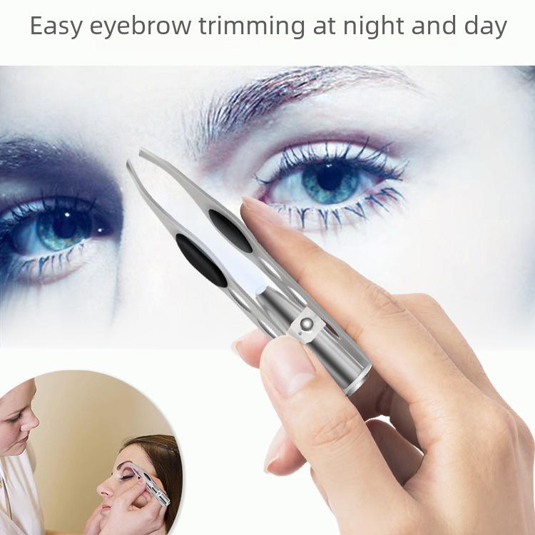 LED-Illuminated Stainless Steel Eyebrow Trimmer with Tweezers and Hair Removal Tool