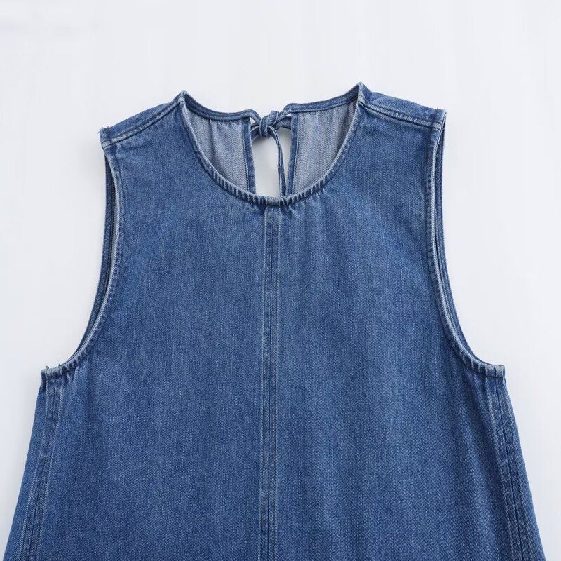 Fashion Style 2024 Summer New Arrival Women's Clothing Straight-leg Slim Looking All-Match Stitching Denim Dress 1227717001