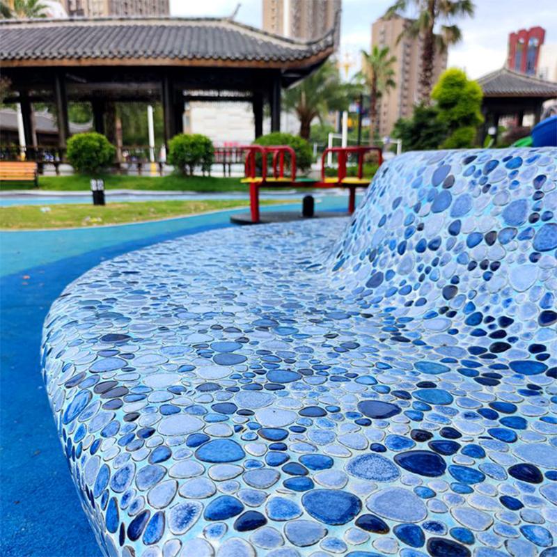 Keramik Kopfsteinpflaster Mosaik Fliesen Spa Heißwasserquelle Pool Fischteich Fragmente 30cm Badezimmer Rutschfest Blau Und Weiß Porzellan Fliesen