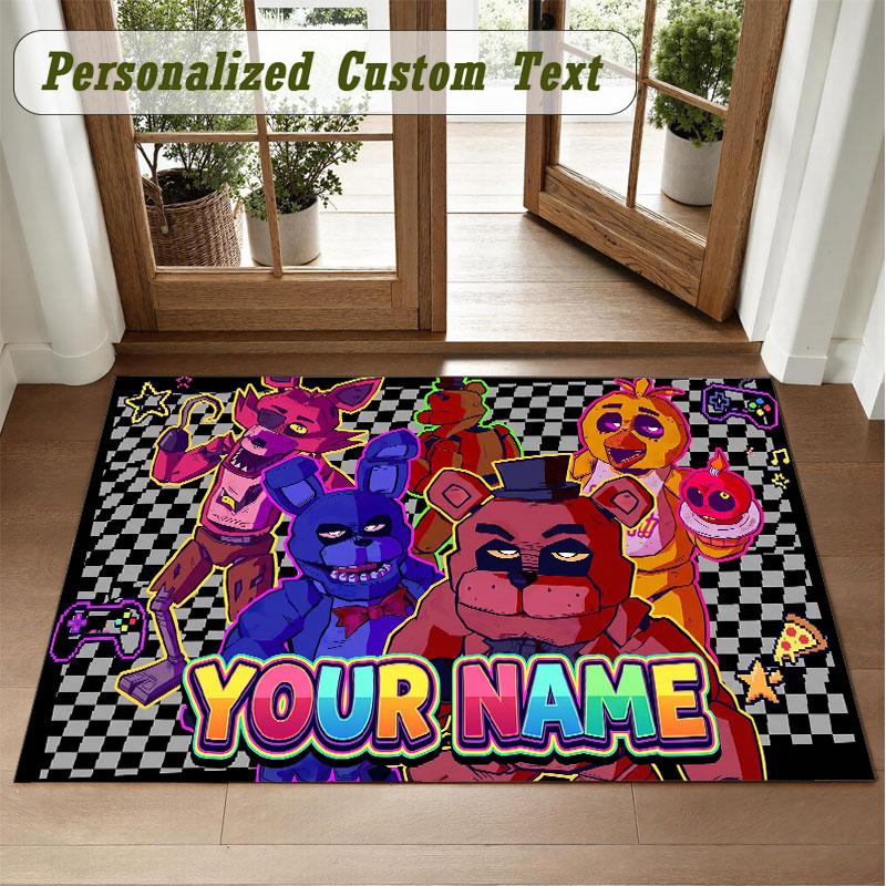Crystal Velvet Square Rug Custom NameFive Nights at Freddy’s Pattern Non Slip Home Floor Decor Rug