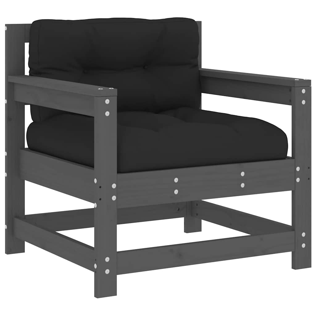 vidaXL Gartenstühle mit Kissen 2 Stk. Grau Massivholz Kiefer