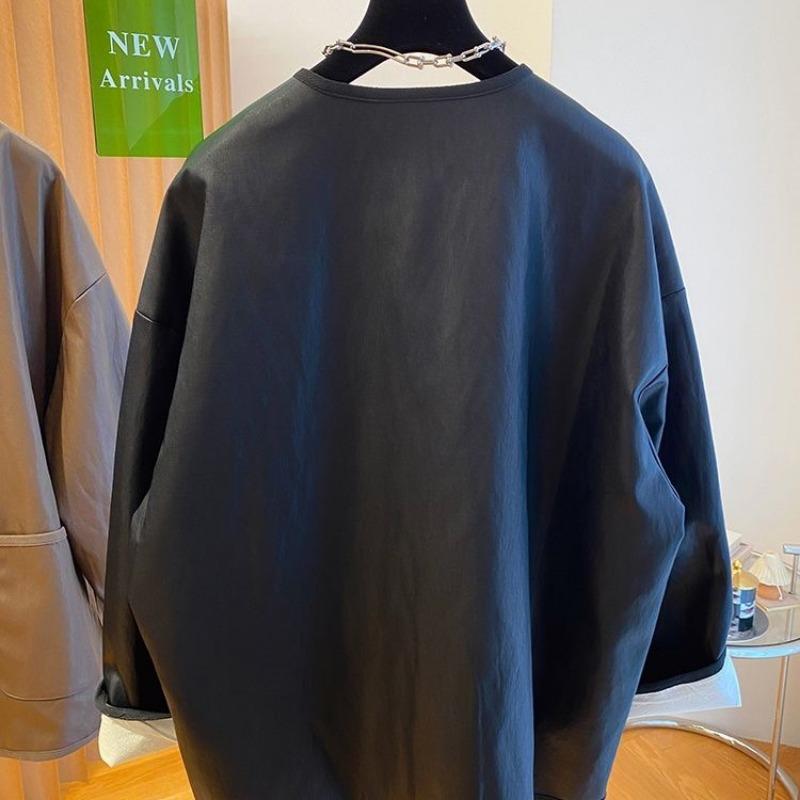 Today's fashion high-end brown leather jacket women's spring and autumn new loose Maillard wear