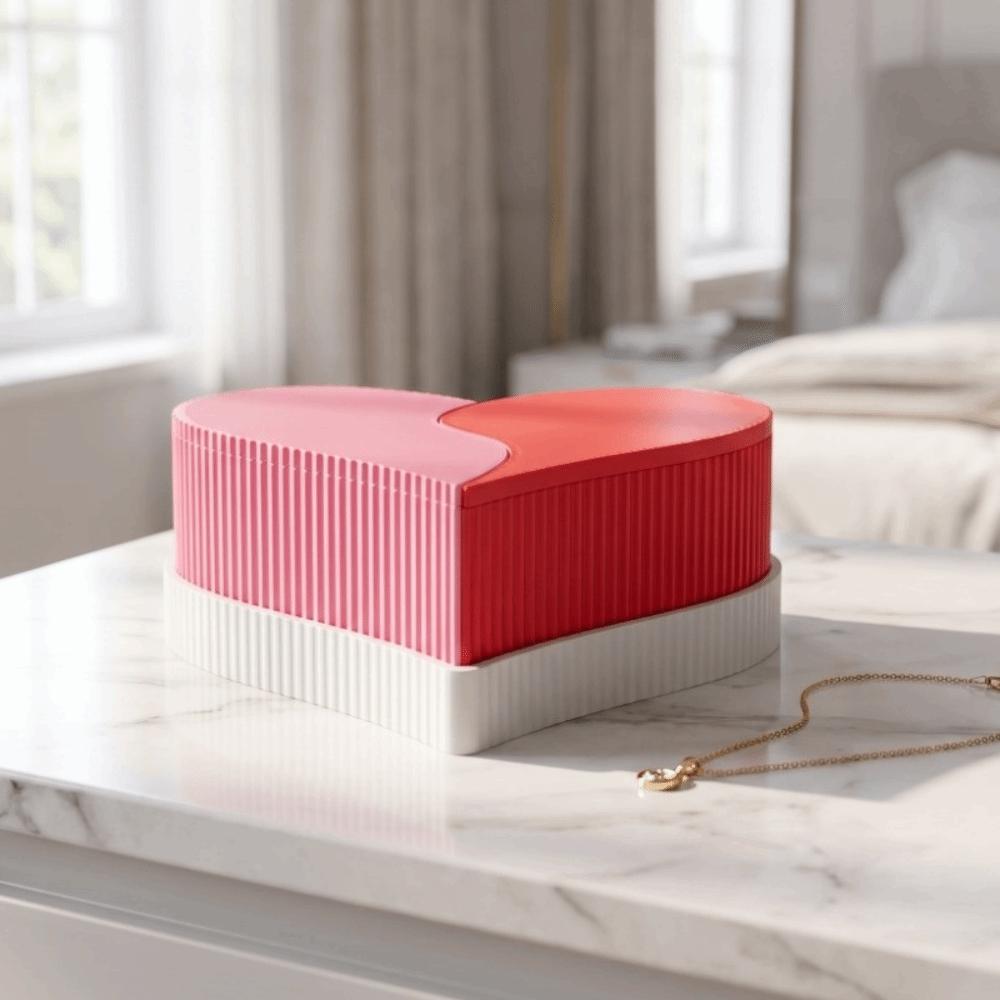 2 Compartments Heart-Shaped Jewelry Box 3D Printed Double Colors Storage Box  Gift for Girlfriend