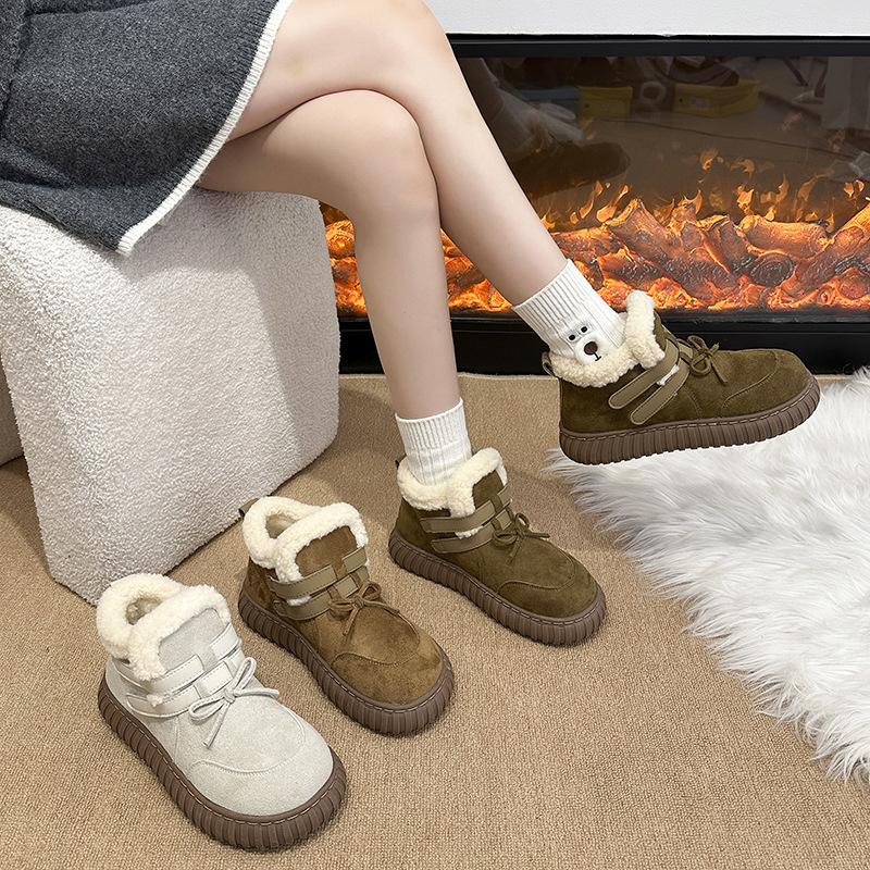Damen Übergröße Weiche Sohle Erhöhend Winter Warm Fell Eins Rutschfest Schneestiefel Plüschgefütterte Stiefeletten Outdoor-Sport Baumwollstiefel
