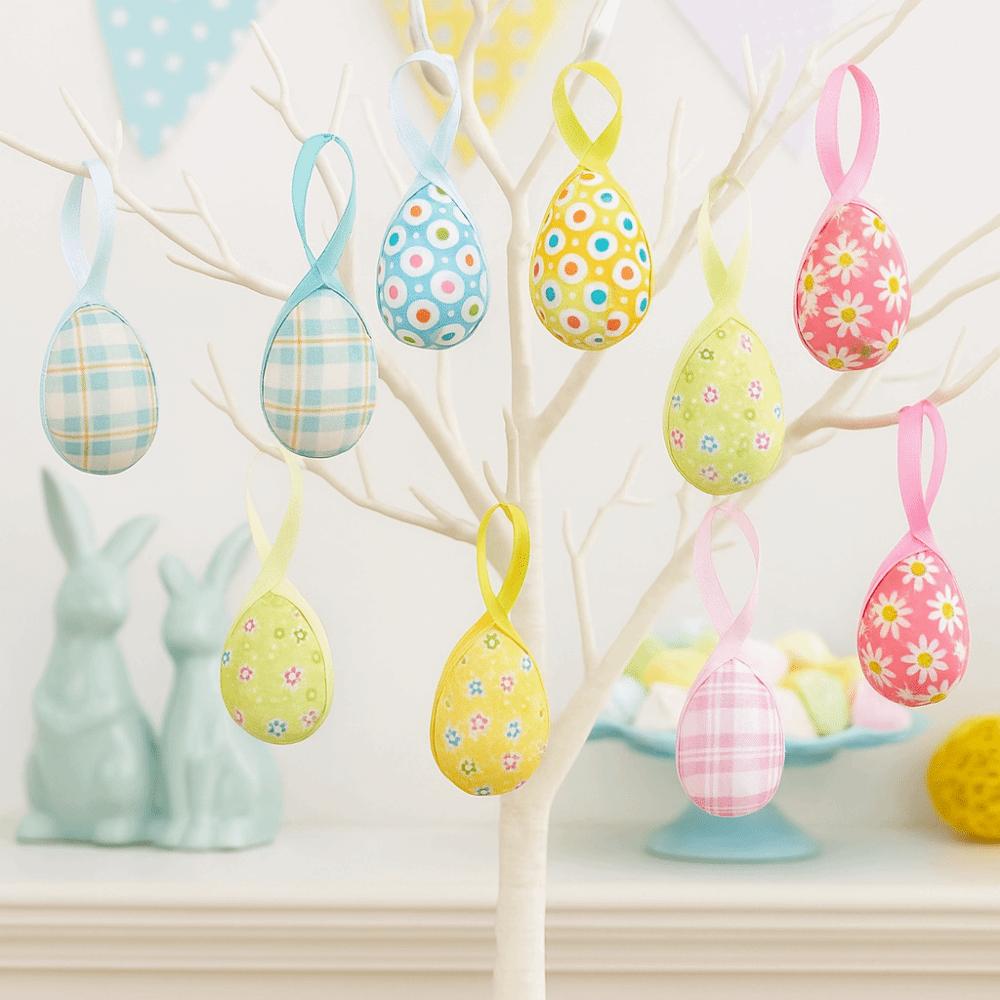 24Pcs Multicolor Easter Egg Ornaments Cute DIY Craft Foam Easter Eggs Decorative Hanging Ropes Hanging Ornaments Kids Gifts