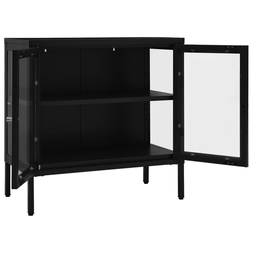 Vidaxl Side Cabinet, Black, 70X35X70 Cm, Steel and Glass