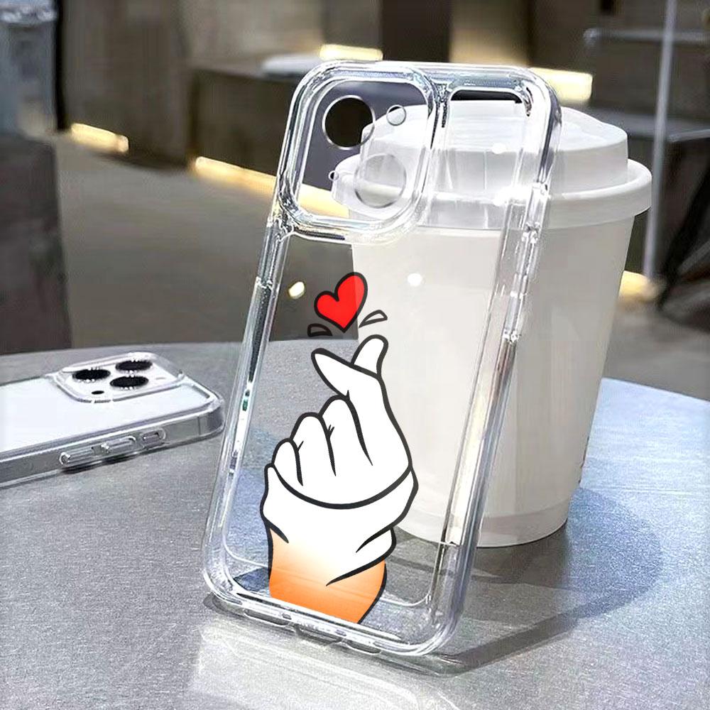Cartoon Hand Finger Heart Transparent soft TPU Phone Case for Xiaomi Redmi Note 15 14 13 12 11 10 9 Pro Plus 4G 5G Soft Cover