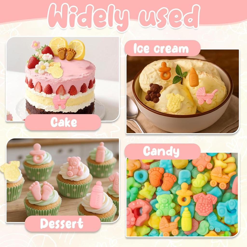 2 PCS Baby Shower Chocolate Mold,Baby Feet Molds Silicone, Baby Onesie Baby Bottle Pacifier Baby Carriage Bear Mold Candy Chocolate Gummy Molds for