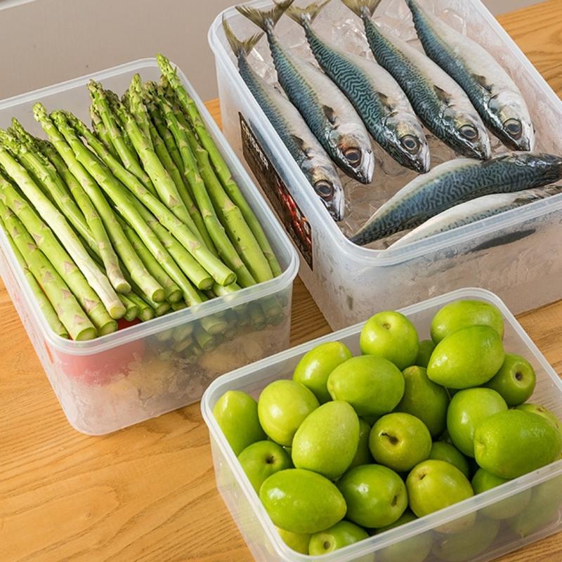 Vegetable and Fruit Storage Bins with Strainers Space Saving Freshness Preserving Boxes Large Organizer Box with Lid