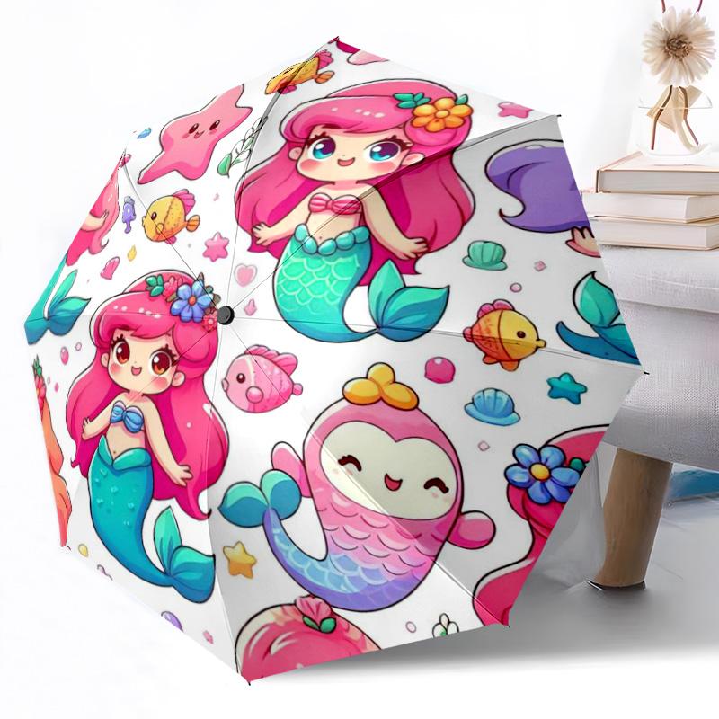 Mermaid Underwater Adventure Outdoor Automatic Umbrella Sturdy 8-Rib Shaft weight Travel Essential Compact Folding Umbrella
