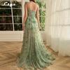 LSYX Sage Green 3D Lace Butterfiles Sweetheart Prom Dresses 2023 Spaghetti Straps A-Line High Slit Fairy Evening Gown