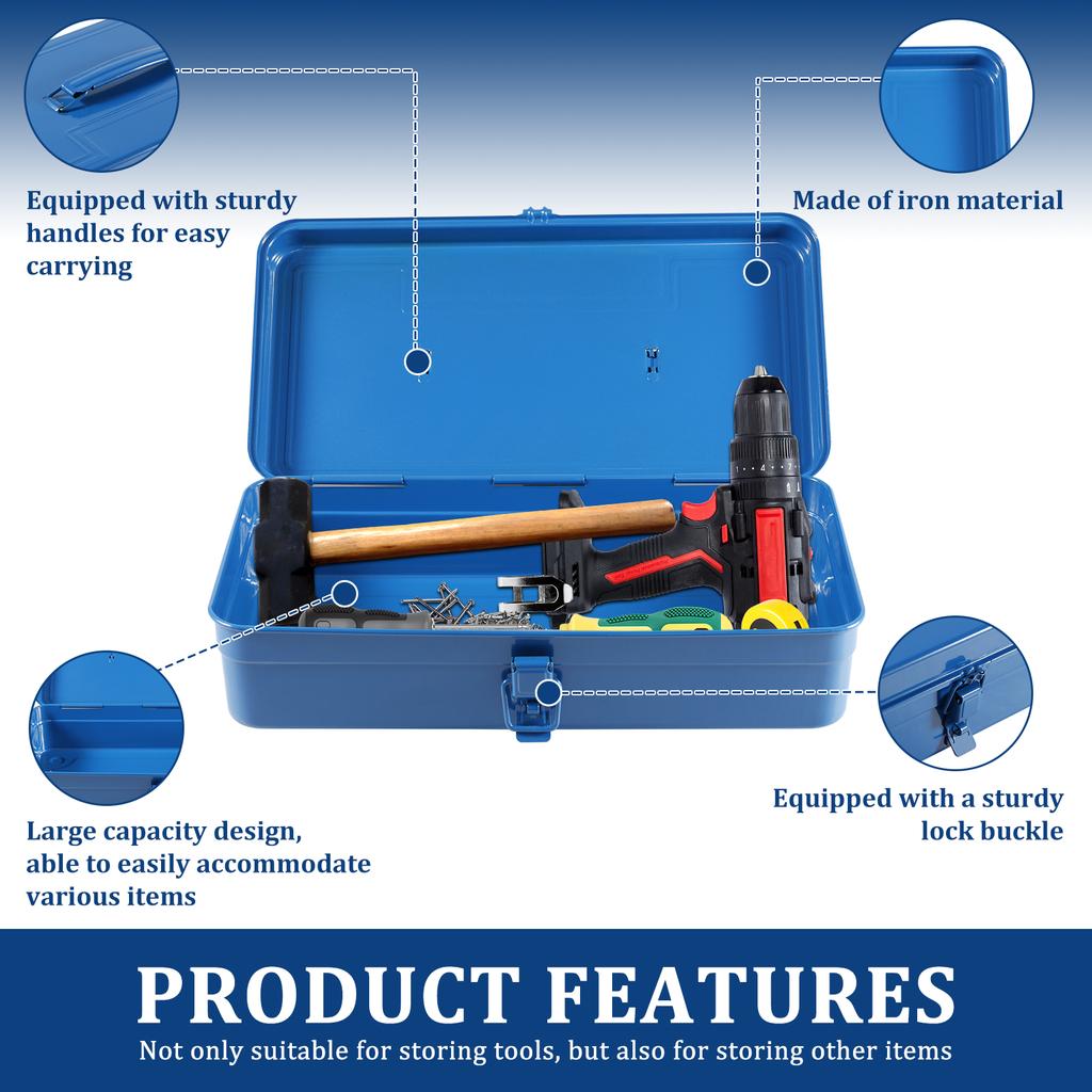 Portable Tool Box Metal Tool Storage Boxes with Latch Closure and Handle Multipurpose Organizer Box for Household Workshop Car
