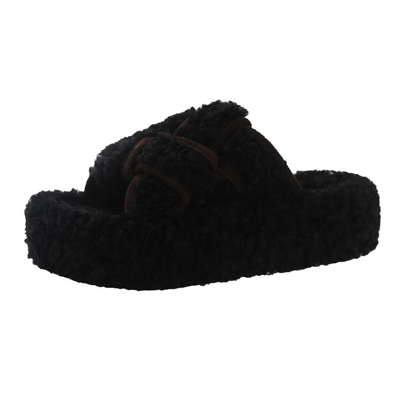 

Супер вогняні пухнасті жіночі капці 2024 року, нові зимові ретро універсальні модні домашні бавовняні швабри з товстим дном 37 чорний