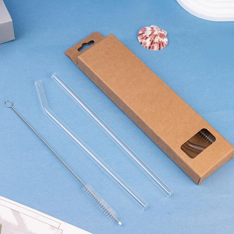 Reusable Glass Straw Set High Borosilicate Smoothie Cocktails Straw Healthy Eco Friendly Drinking Straw With Cleaning Brush