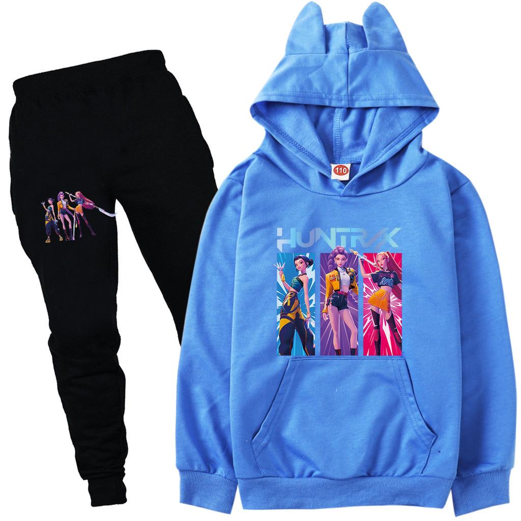 Kinder Mädchen Anime Cartoon K-Pop Rumi Zoey Mira Bedruckt Lässige Langarm Kapuzenpullover Hosen Kleidung Set