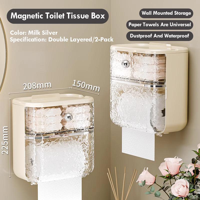 Bathroom Tissue Box Wall Mounted Non Perforated Magnetic Suction Cover Tissue Box Storage Rack Water Ripple Storage Box