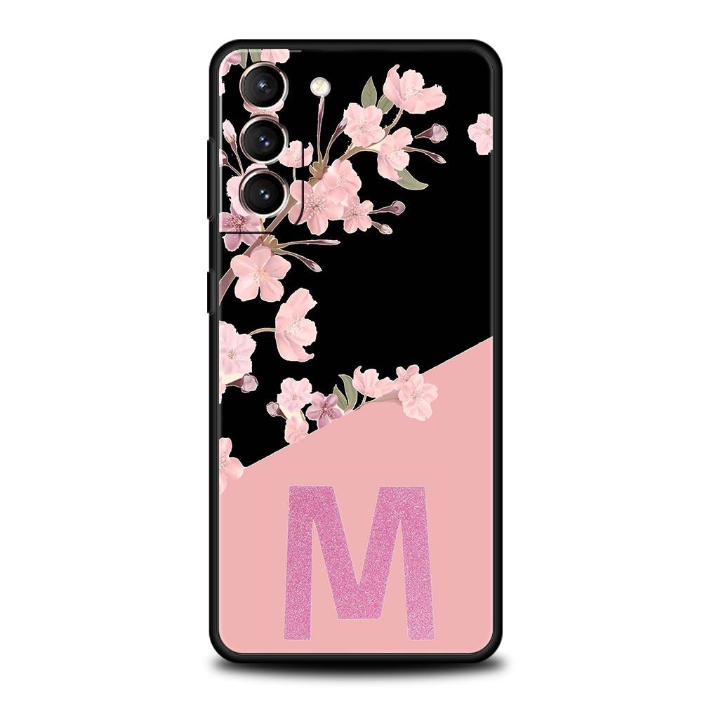 Pink Letter Flower Phone Case For Samsung Galaxy S24 S23 Ultra S22 S21 S20 FE 5G S10 S10E S9 Plus S8 Soft Silicone Black Cover