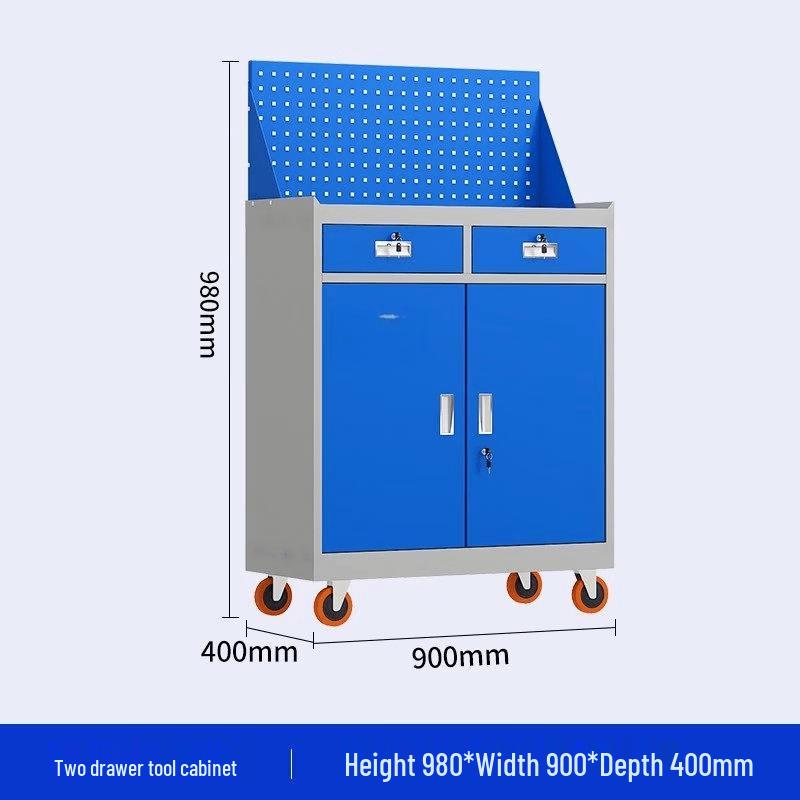 Heavy-Duty Rolling Tool Cabinet with 2 Drawers and Pegboard
