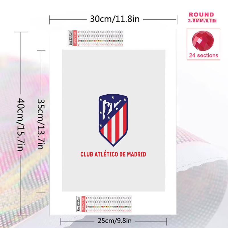 Atletico Madrid Football Crest 100% Round Full Drill 5D DIY Diamond Painting Embroidery Cross Stitch Rhinestone Decor